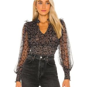 Free People Twyla Top in Printed Black Combo.